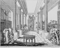 A giraffe in the entrance gallery of the 'Old Ashmolean', now the Museum of the History of Science