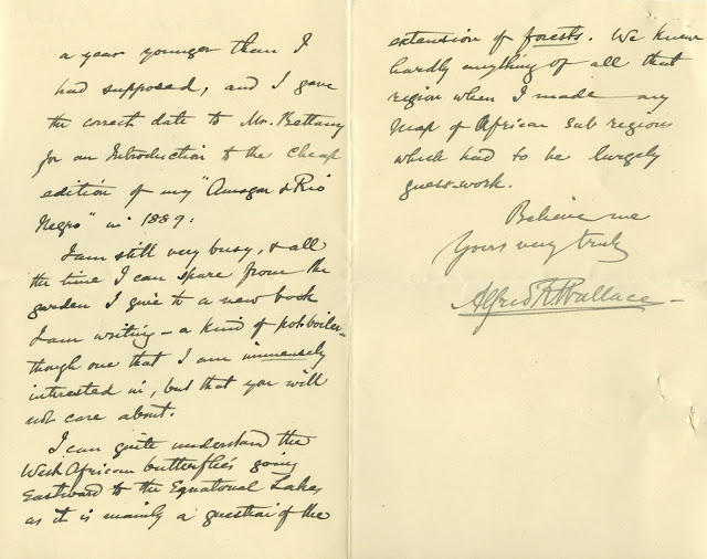Letter written by Alfred Russel Wallace Wallace, correspondance, letter, entomologist, naturalist, archives