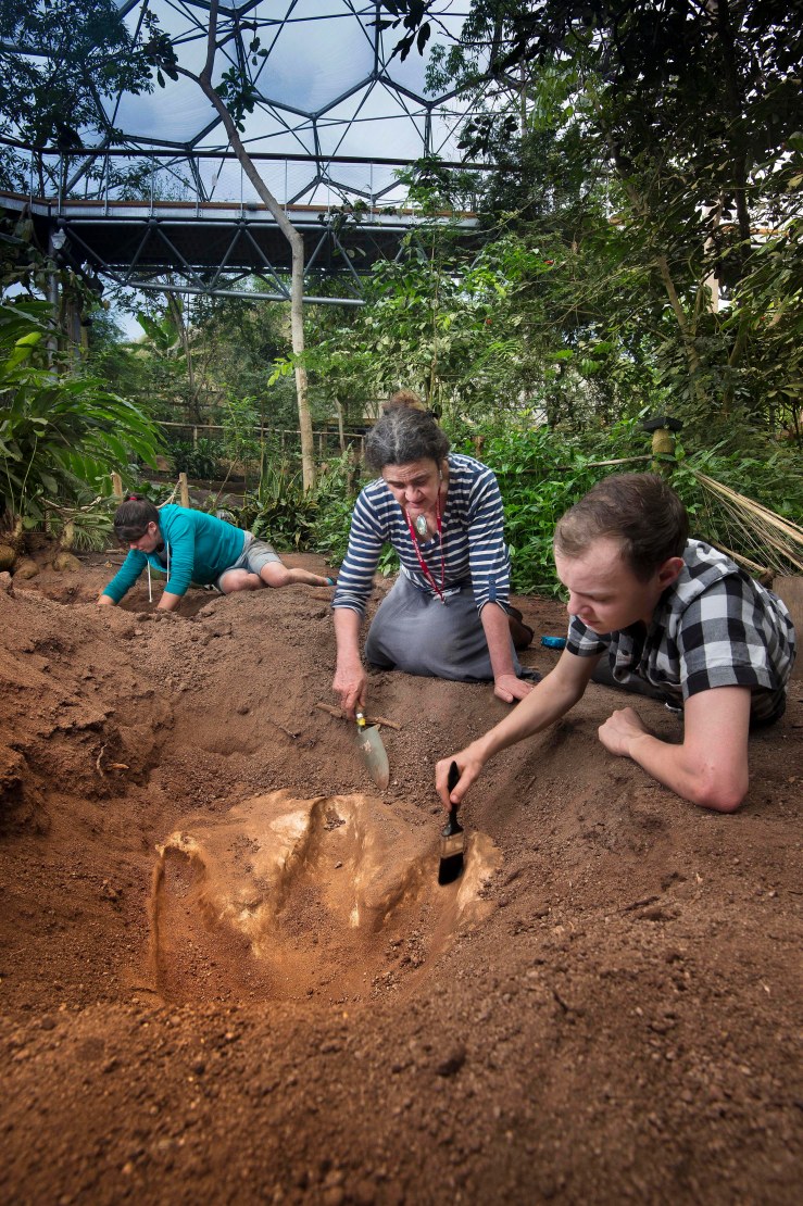 Dr David Legg carefully reveals the footprints with Dr Jo Elworthy (Eden Scientist)  Credit: Emily Whitfield-Wicks