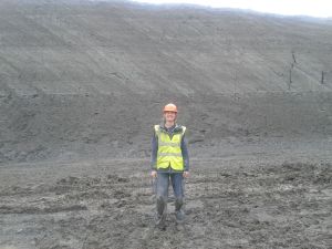 Hilary looking for plesiosaurs in the Oxford Clay on a rainy day. She’s never found one.