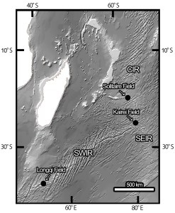 The three vent fields where Chrysomallon squamiferum is known from 