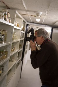 Martin Parr scrutinising our vertebrate spirit collections