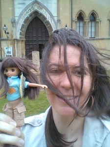 Allie and Lottie outside the Museum... on a very windy day