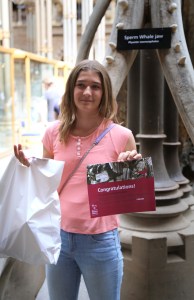 Daisy with goodie bag and certificate