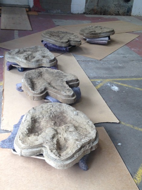Footprint casts, attributed to Megalosaurus, queuing for a lift to Harcourt Arboretum. Credit: Hannah Allum