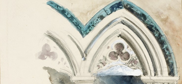 Temple of Science banner showing painted, decorative arched window